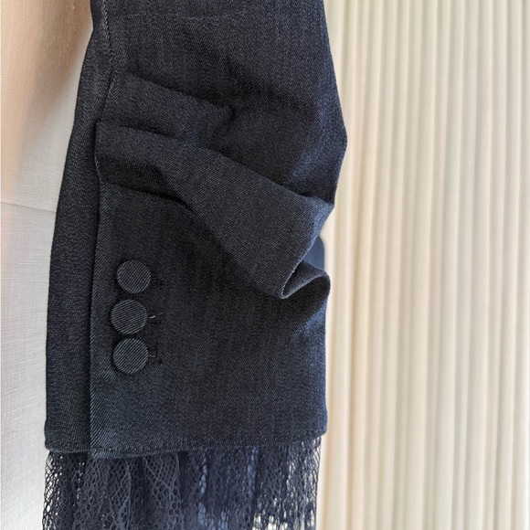 Cinq a Sept tous les jours Dark Blue Denim Blazer with Lace Trim - Picture 2 of 7